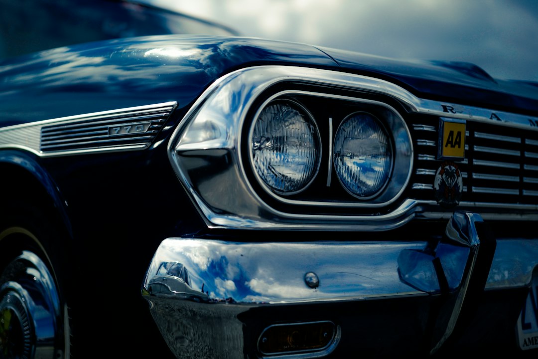 Close up of classic car chrome details at an automotive gathering